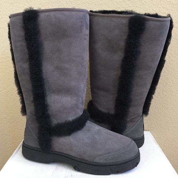 UGG SUNBURST ULTRA TALL BLACK / GREY GRAY WATER RESISTANT BOOTS - Picture 1 of 6